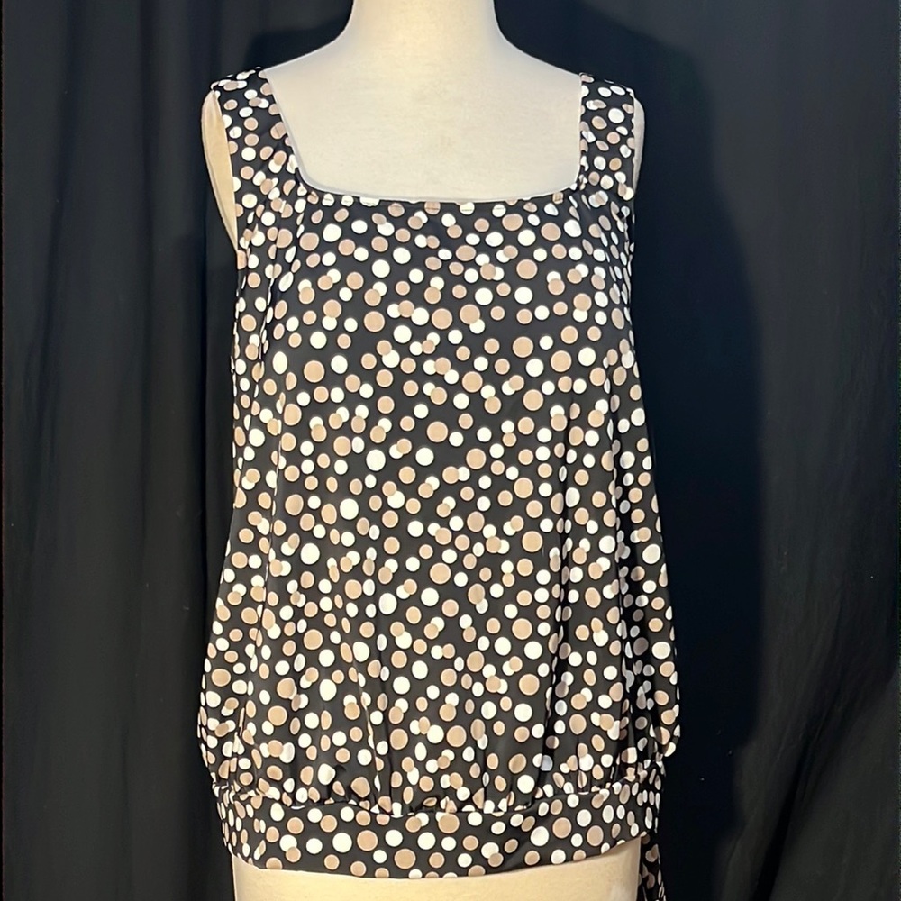 Penbrooke tan & white polkadots blouson top w/bra-tie waistband-NWT-top only